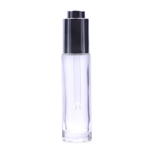 High End Empty 20Ml 30Ml Clear Glass Cosmetic Serum Bottles with Aluminium Silver Press Push Dropper